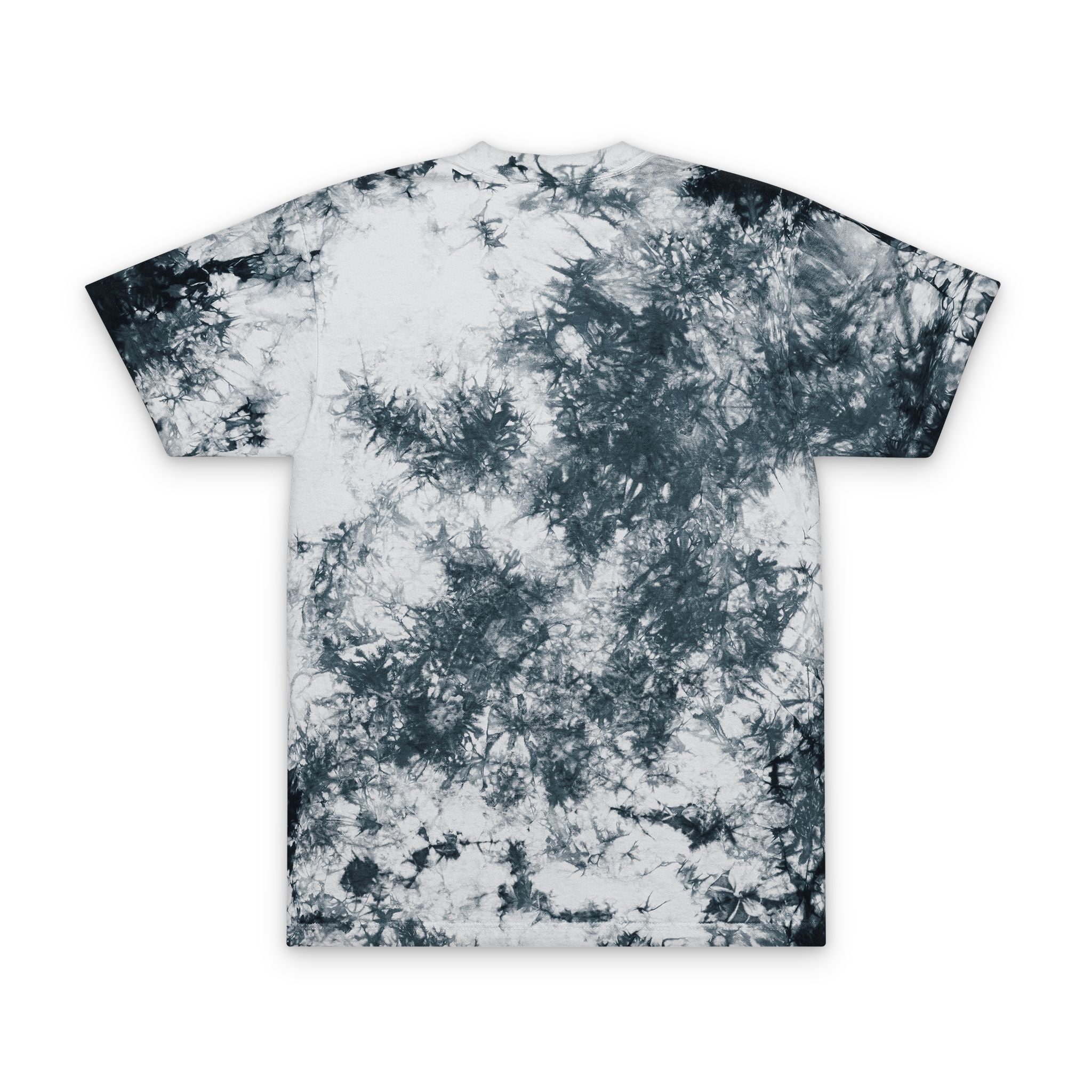 Tie-Dye Embroidered T-Shirt — Black & White Oversized Tee with Chest Script Logo